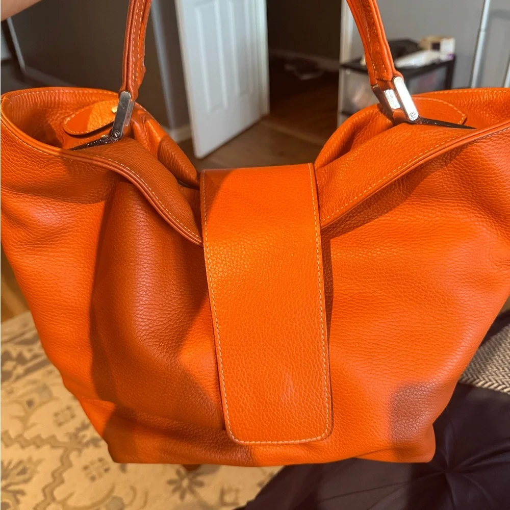 Vibrant Orange Leather Shoulder Bag - Picture 1 of 6